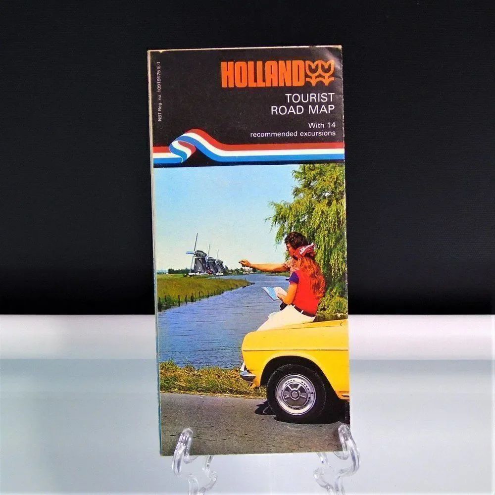 Holland Tourist Road Map Vintage 1975 Fold Out Highway Map Netherlands Travel
